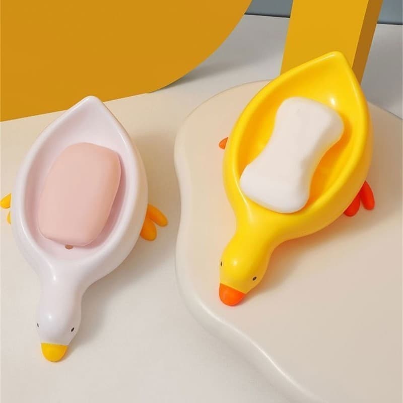 XY Auto Drenagem Saboneteira Forma De Pato Bandeja Solução De Armazenamento Decorativo Fácil Transporte Para Banheiro Ki