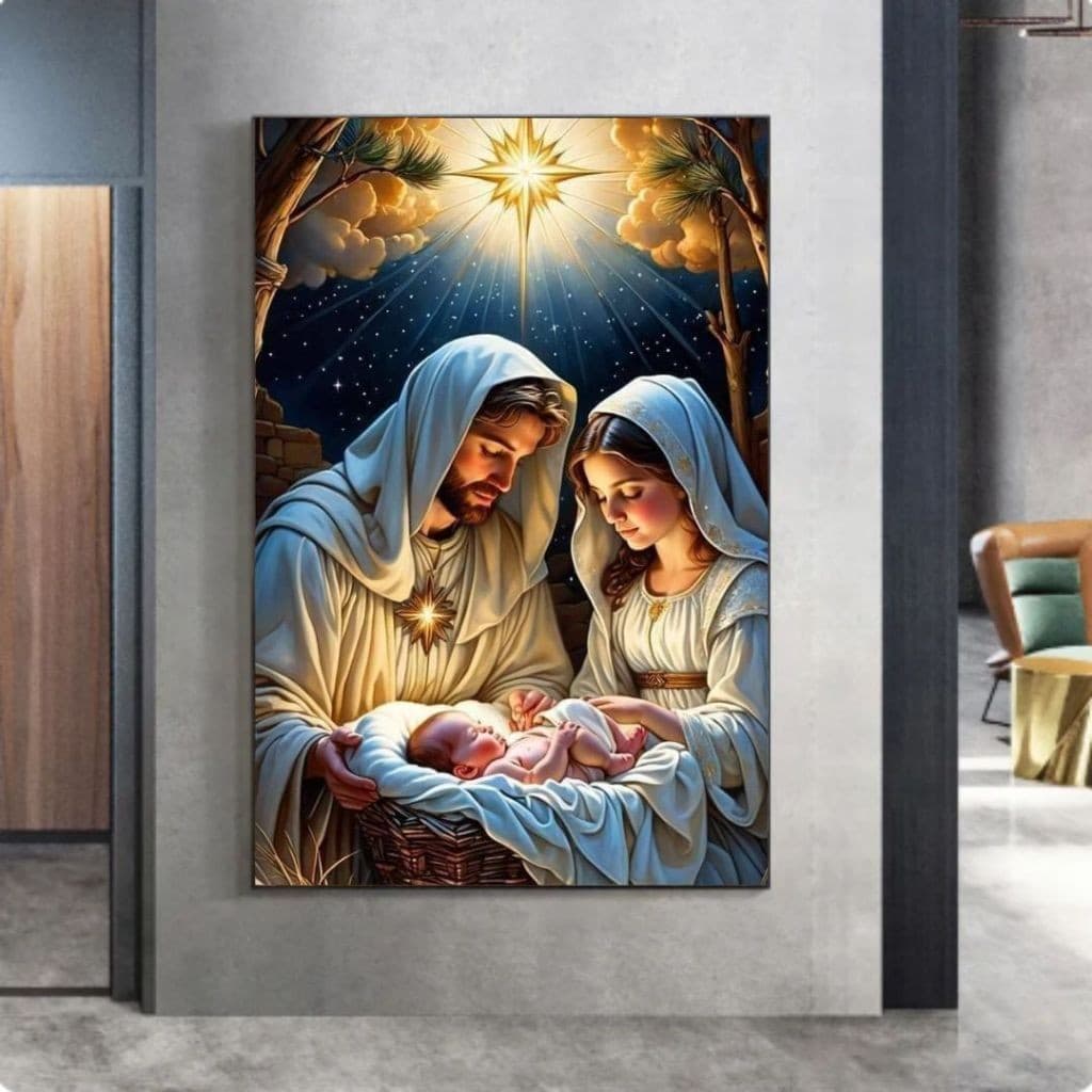 QUADRO TELA DECORATIVA 110X80 VIRGEM MARIA MENINO JESUS SAGRADA FAMILIA 4K FULL HD PREMIUM
