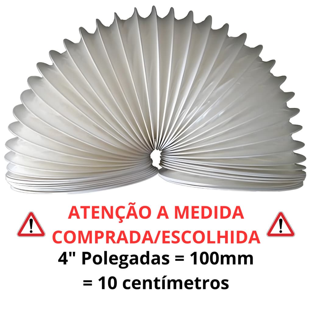 Duto PVC Flexível 4" Polegadas Flexível Ventilação Exaustor Coifa Ar Condicionado Resistência