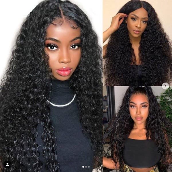 Peruca Preta Divisão Média Pequeno Volume Ondulação De Água Milho Perm Longo Cabelo Encaracolado Preto Chapelaria