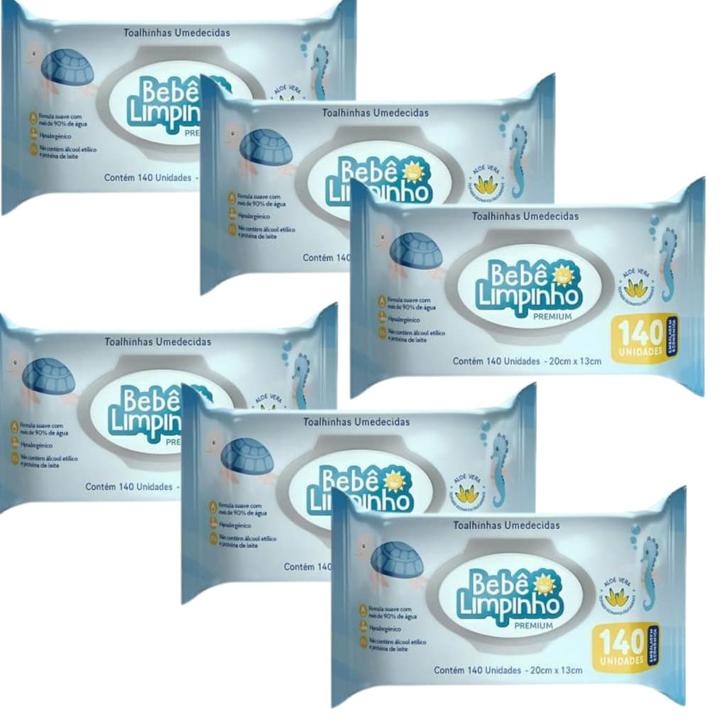 Toalha Umedecida Bebê Limpinho Premium Kit  6x 140 Unidades