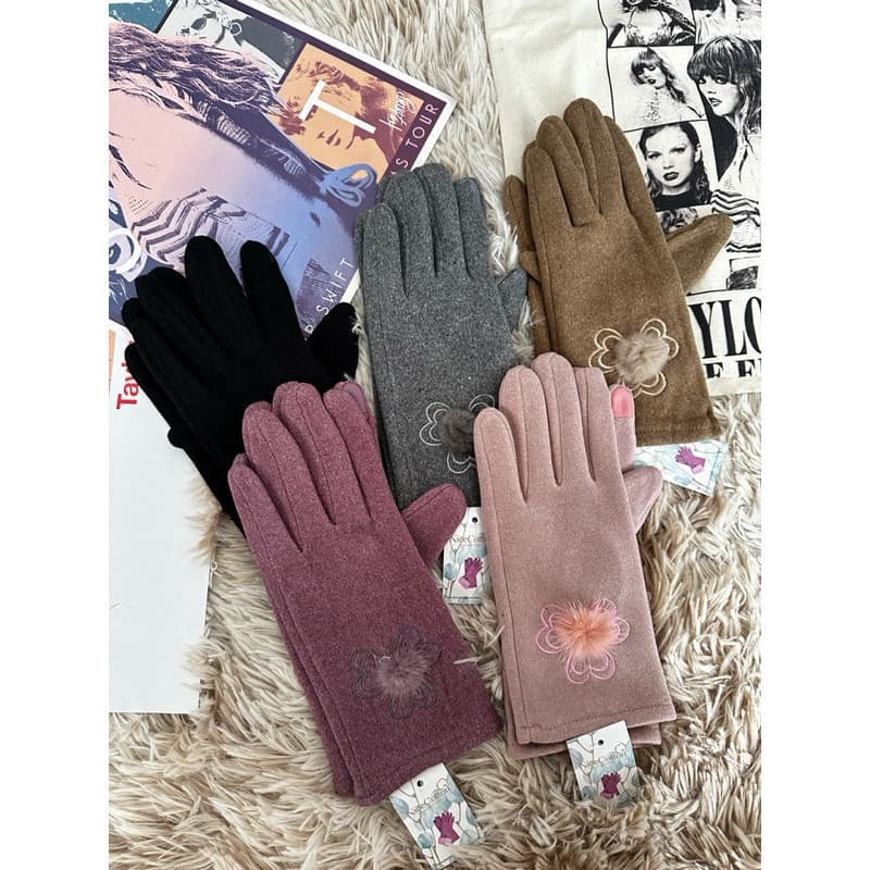 Luvas femininas com tela sensível ao toque e forro de lã grossa, ideais para o inverno.