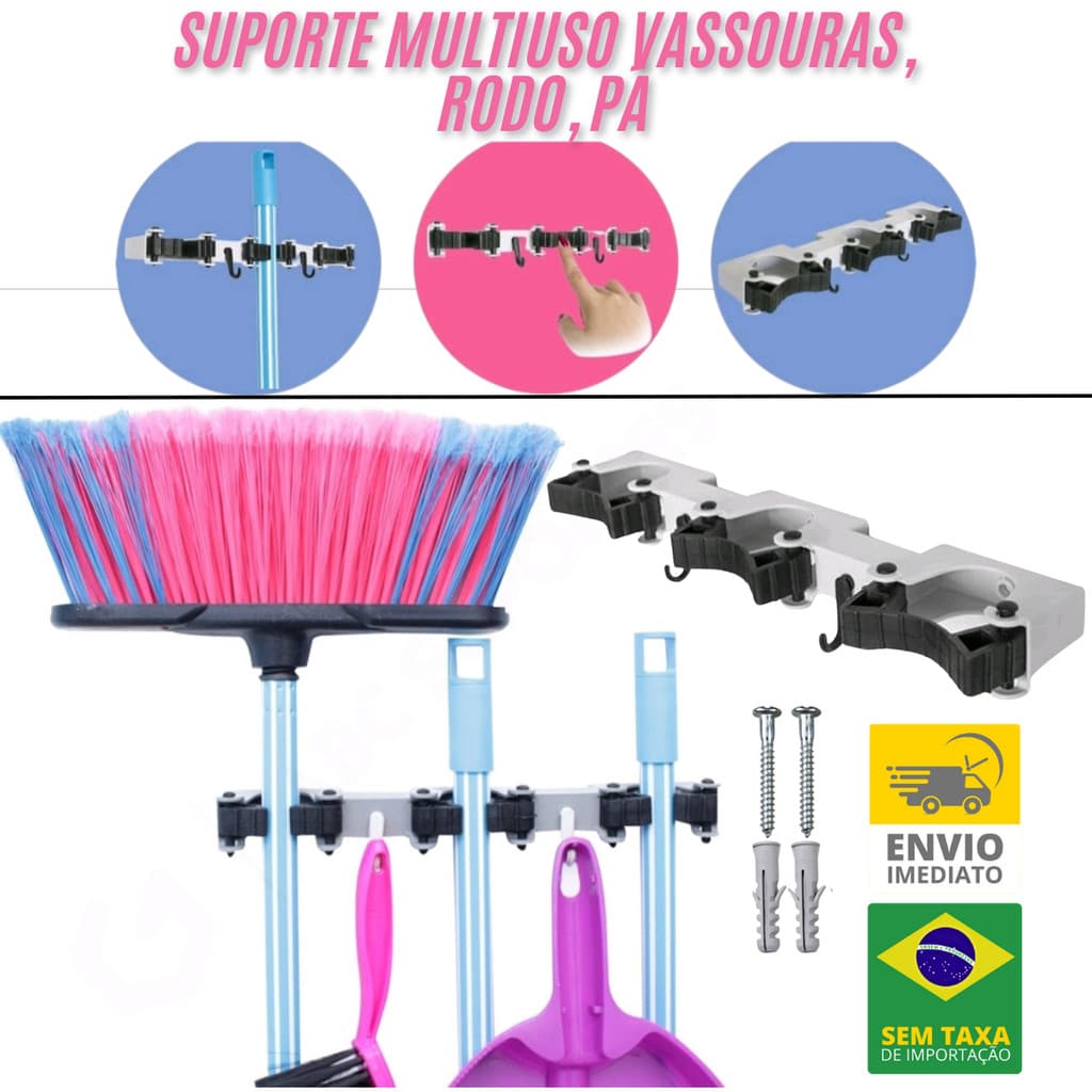 Suporte para vassoura rodo Pá Multiuso 5 posições  À PRONTA ENTREGA