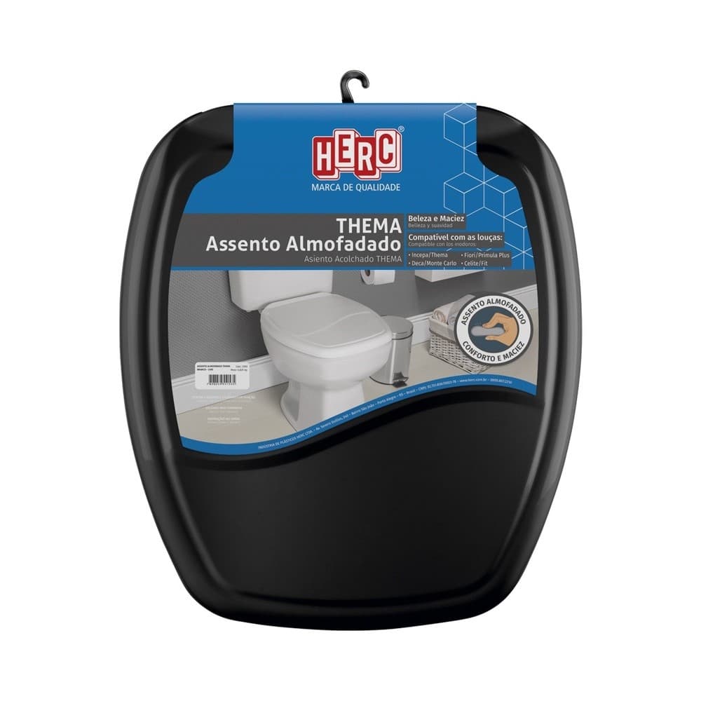 Assento Sanitario Almofadado Thema Premium Preto Herc