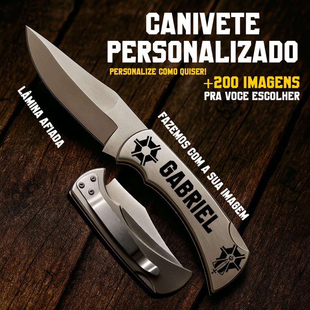 Canivete Personalizado Laser Clip Presilha Bolso Inox Seu Nome Desenho Imagem Agro Envio Imediato