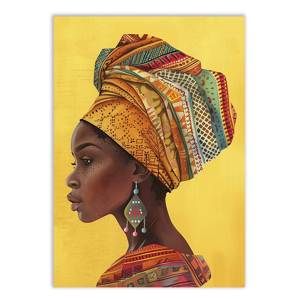 Placa Quadro Decorativo Mulher Negra Ilustração Turbante Decoração Poster Quarto Sala