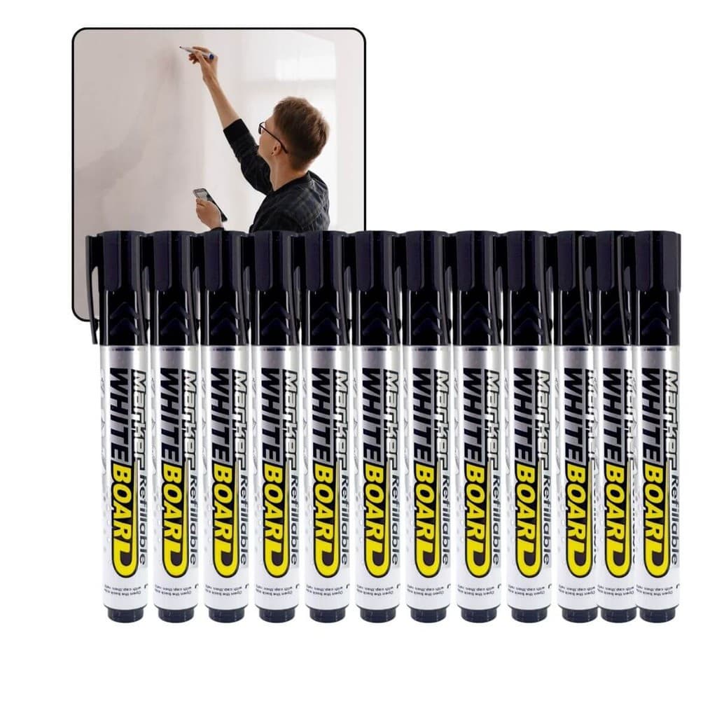 Kit 12 Caneta Pincel Atômico Marcador Quadro Branco Lousa Apagável Recarregável