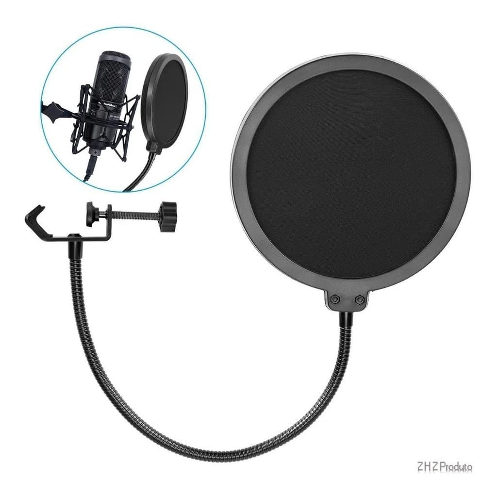 Filtro Anti Ruído Para Microfone Condensador – Pop Filter Com Tela Nylon e Suporte Ajustável