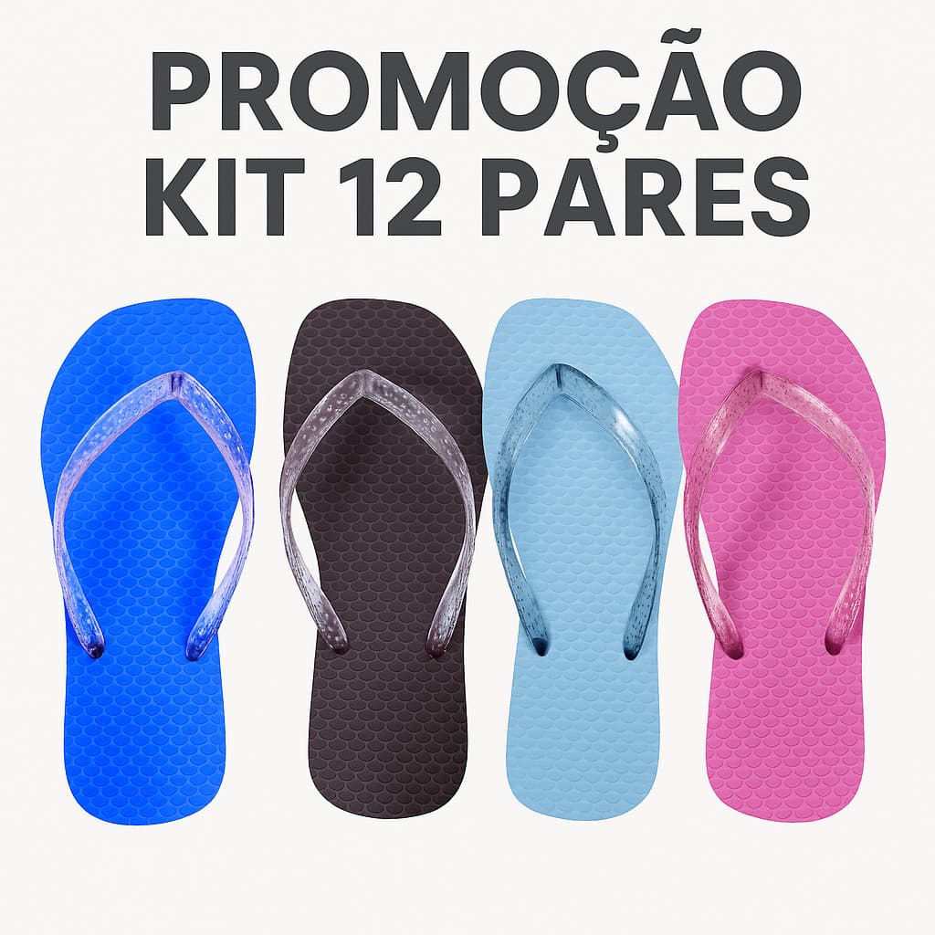 12 PARES de Chinelo com correia com glitter Quadrada De Borracha 100%. De Dedo Feminino bandeirinha