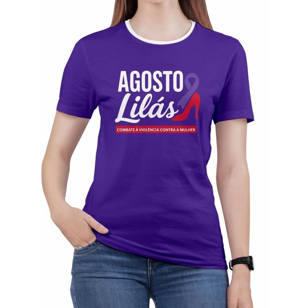 Algodão Camiseta Agosto Lilás Plus Size Feminina Blusa Mulher est1 30.1 Premium Envio Imediato