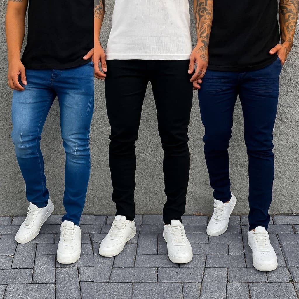 Kit 3 Calça Jeans Skinny Masculina Elastano Lycra