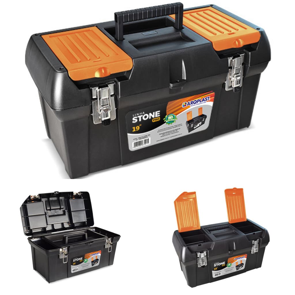 Caixa Maleta De Ferramentas Stone Pro Aço 19"- Cor Preta Arqplast 25767PM