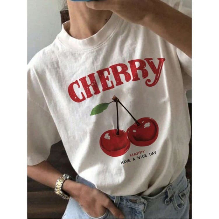 Camiseta T-shirt Algodão Cherry Nice Day Camisetão Feminino