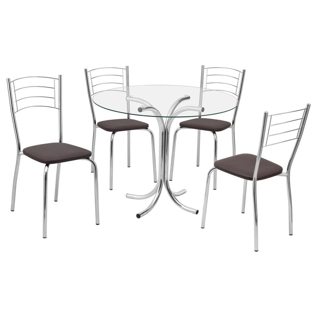 Conjunto Mesa de Jantar Redonda com Vidro 80cm com 4 Cadeiras Multimóveis CR50138