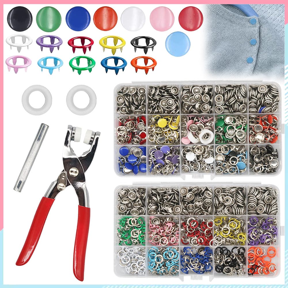 Kit de fecho de pressão, 1600 Peças de ferramenta de couro de pressão, colorido para mulheres em casa