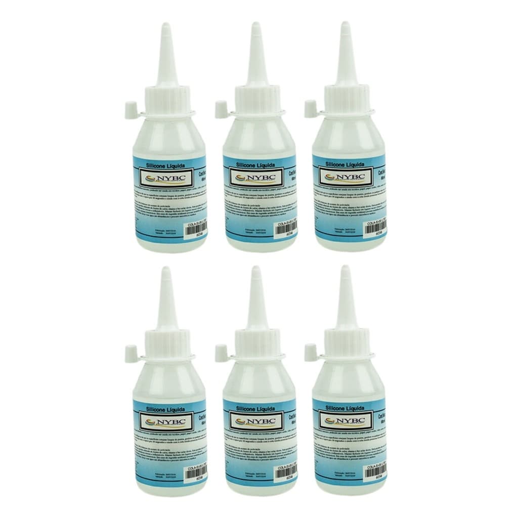 Kit Com 06 Colas Silicone Liquido NYBC 60 Ml Artesanato Geral Versatilidade para Projetos Manuais
