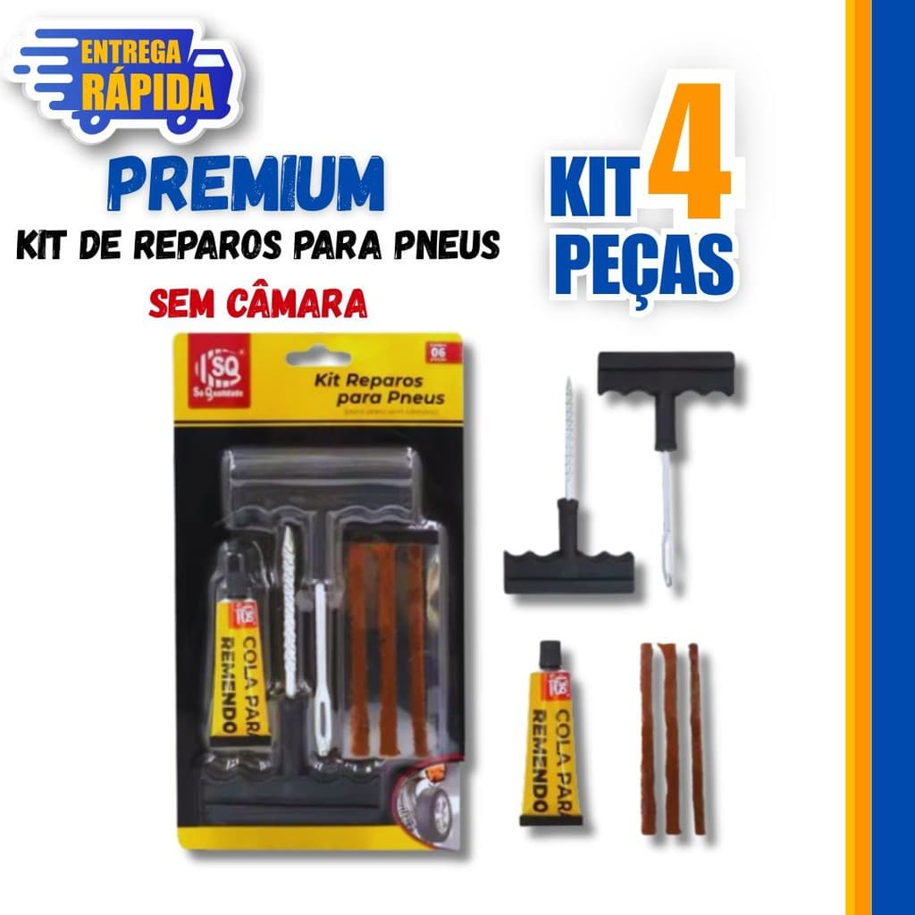 4/2 Kit Reparo De Pneu de Moto e Carro Com Refil Selante Modelo Macarrão Pneu Sem Câmara Borracheiro