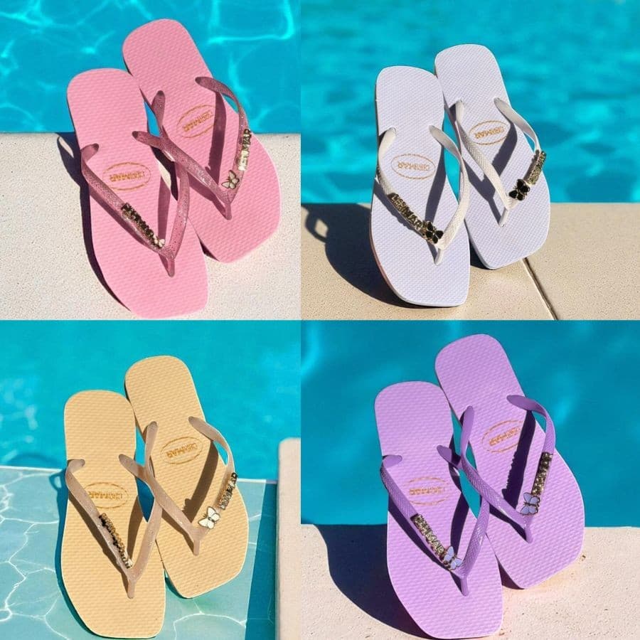 Chinelo Feminino do 33 ao 40 Slim Bico Quadrado Moda Praia Detalhe Borboleta Super Macio Leve Confortável ENVIO RÁPIDO