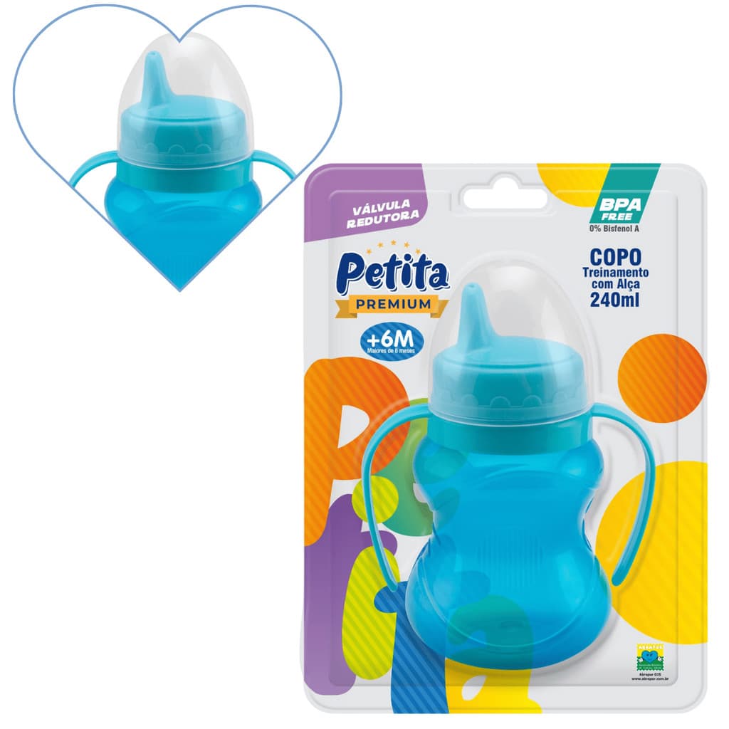 Copo Treinamento com Relevo Válvula Alça e Bico Rígido 240ml