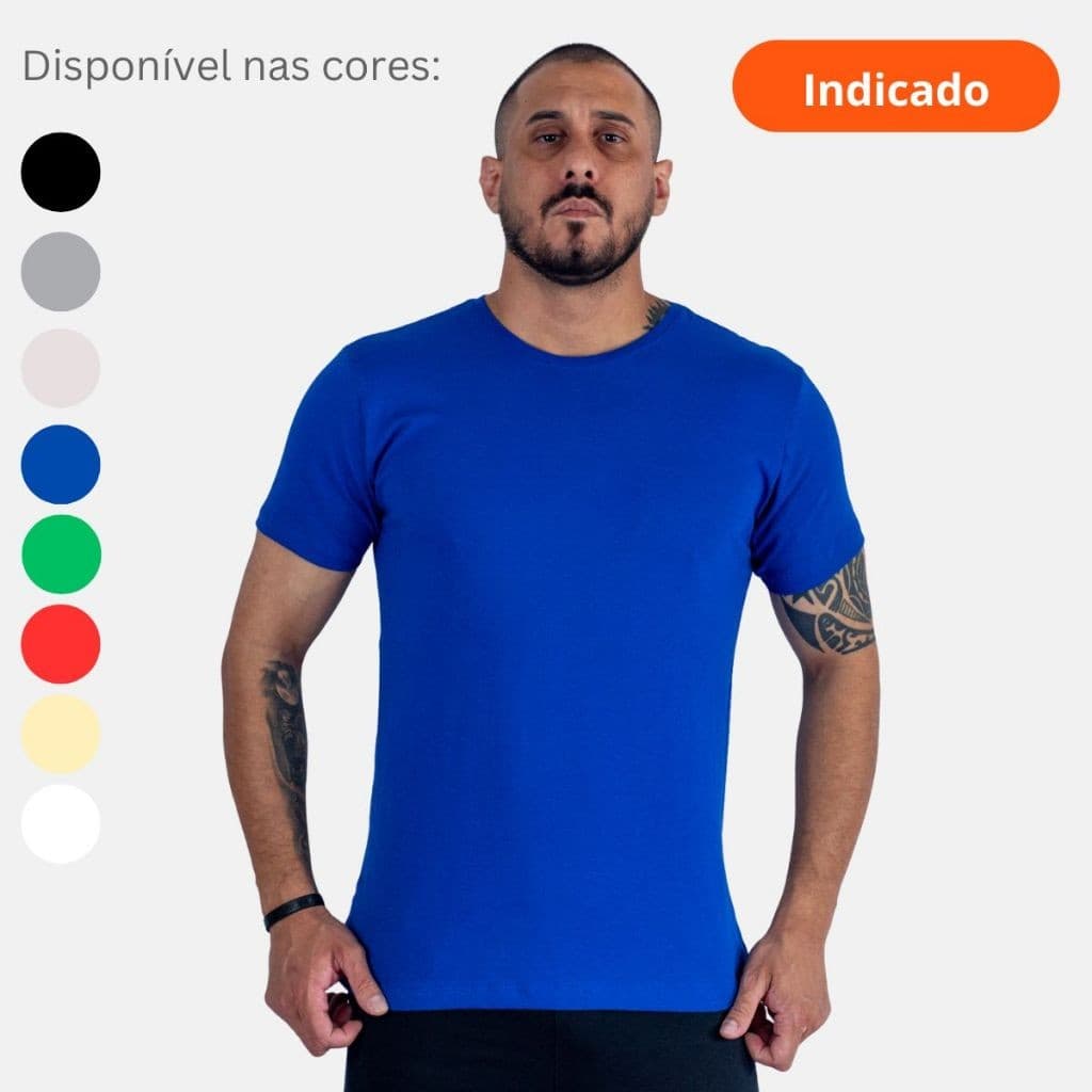 Camiseta Camisa Azul Royal Masculina Básica Lisa 100% Algodão Fio 30.1 Gola Redonda Top Qualidade