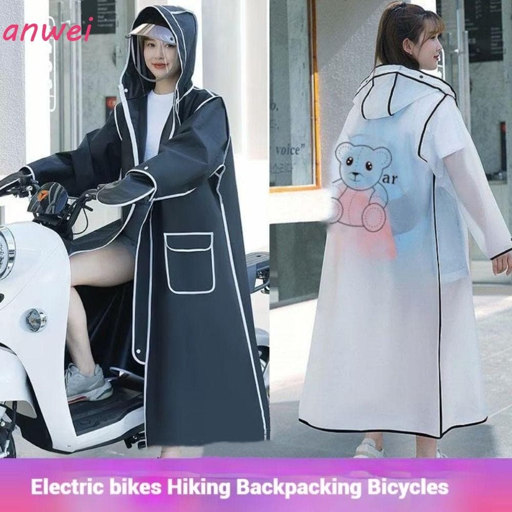 Capa De Chuva Longa ANWEI EVA , Jaqueta Grossa Com Capuz Para Scooter Elétrica , Impermeável Motocicleta Zíper