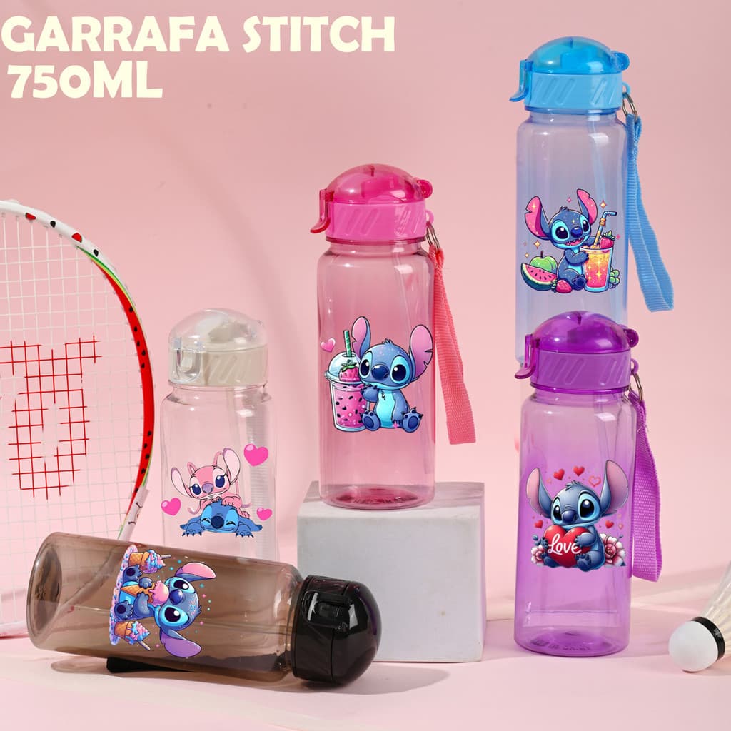 Garrafa Espacial Stitch Com bico e canudo 550ml Infantil