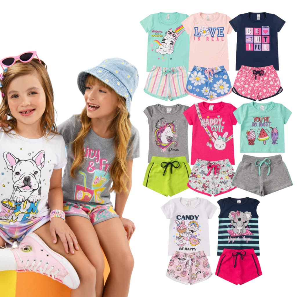 Kit 10 peças Conjunto Juvenil e Infantil Menina  Tamanho  01 ao 14 anos