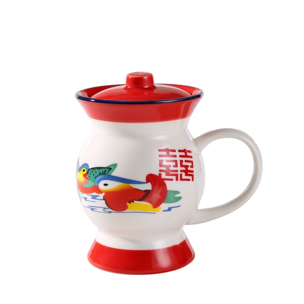 Caneca de cerâmica retrô chinesa, xícara de café criativa influenciadora, xícara de chá de leite esmaltado, com colher,
