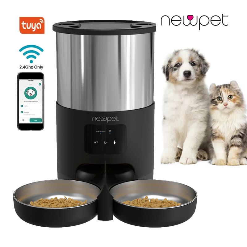 5L Alimentador Pet Automático Inteligente Double Bowls WIFI APP Controle Remoto Para O Cão Gato Comida Dispenser