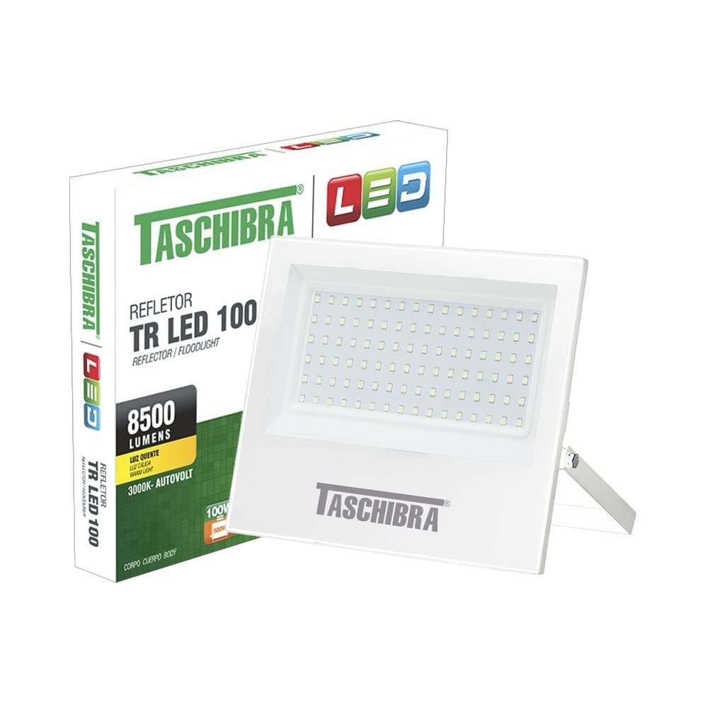 Refletor Taschibra Led TR Slim 100W Luz Quente 3000K Prova D'água IP65 Branco Bivolt