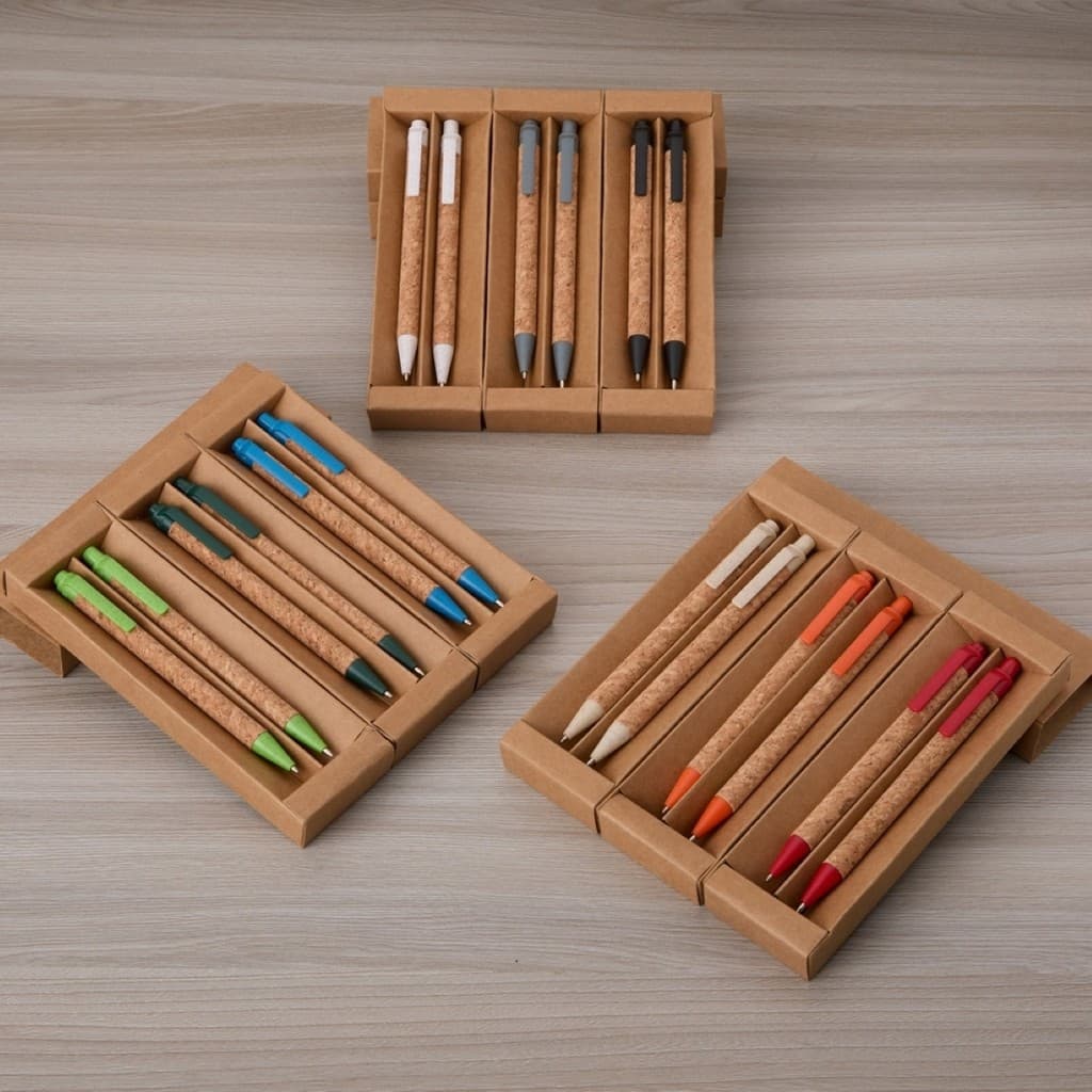 Kit Ecológico 1 Caneta e 1 Lapiseira Cortiça Biodegradável Reciclável