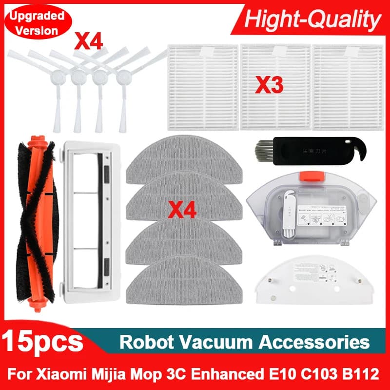 (Modelo compatível) XIAOMI Robô Vácuo 3C Melhorado E10 C103 B112 Side Brush , Mop Rag , Filtro , 2 Em 1 Tanque De Água