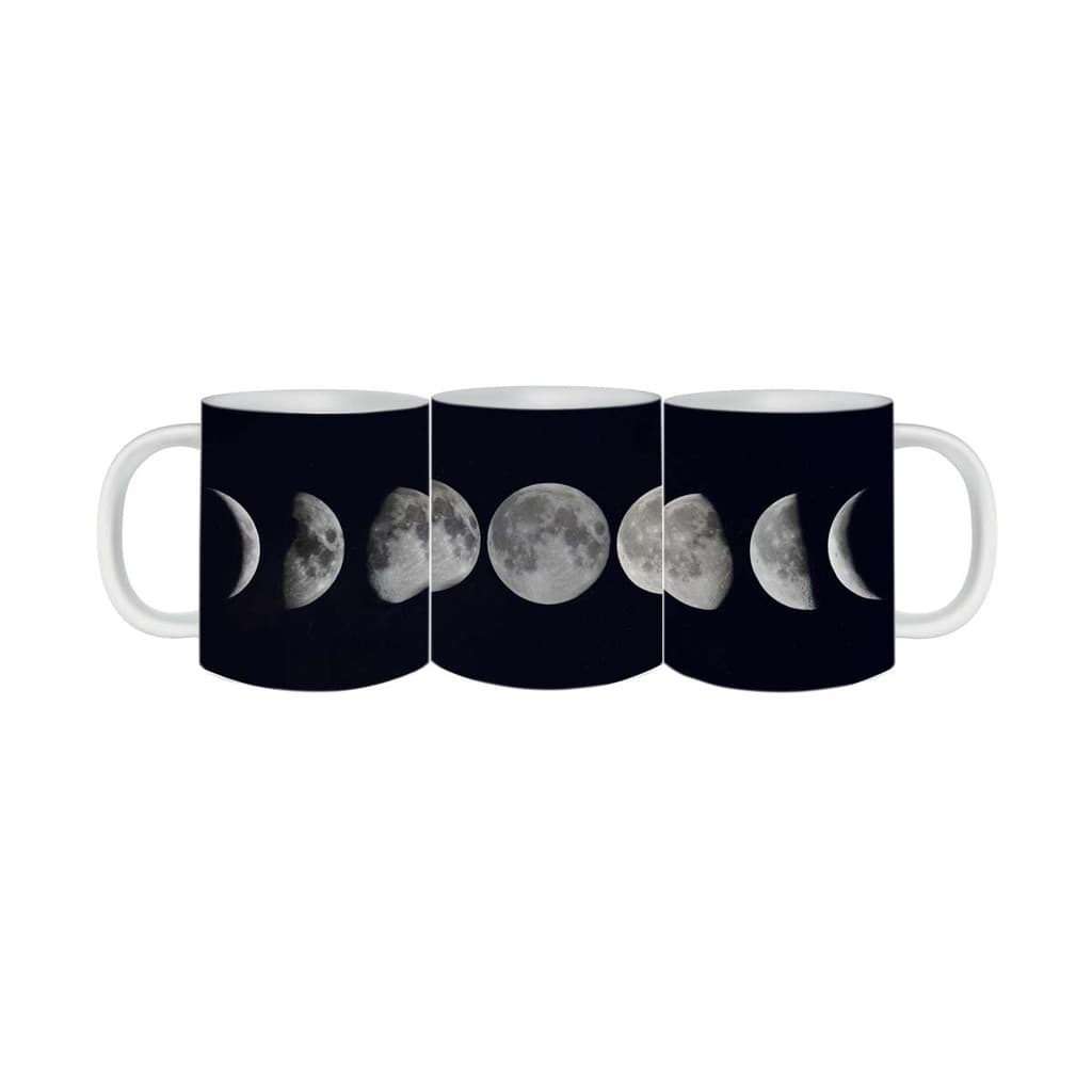 Caneca Azul Céu Estrelado Fases da Lua de Porcelana 325ml