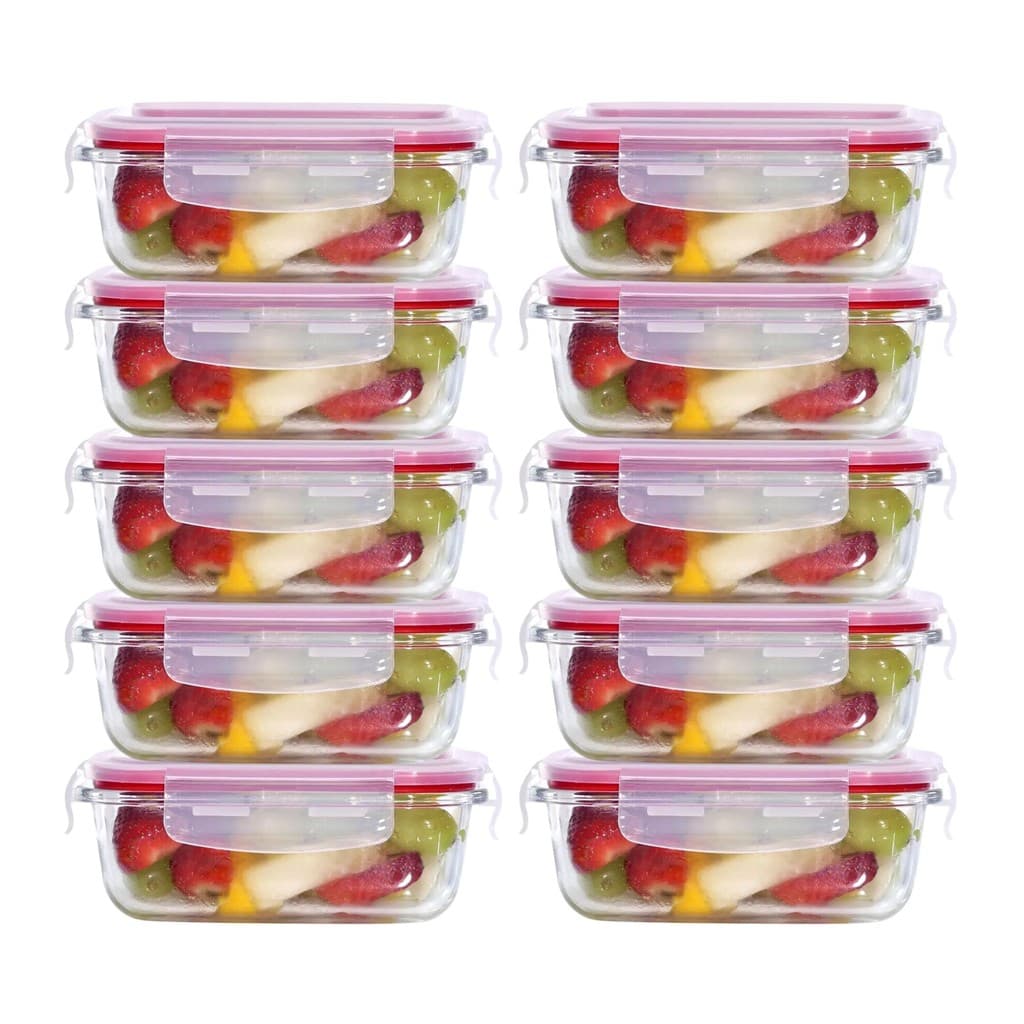 Kit 10 Pote Hermético Vidro Marmita Mantimentos Refratário Forno C/ Tampa Travas 370ml