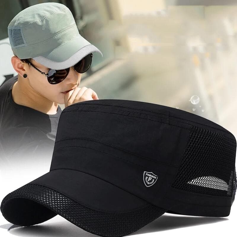 Summer Mesh Flat Top Hats Men Quick Drying Breathable Visor Caps Outdoor Sunshade Sun Hat Train Exercise Cap