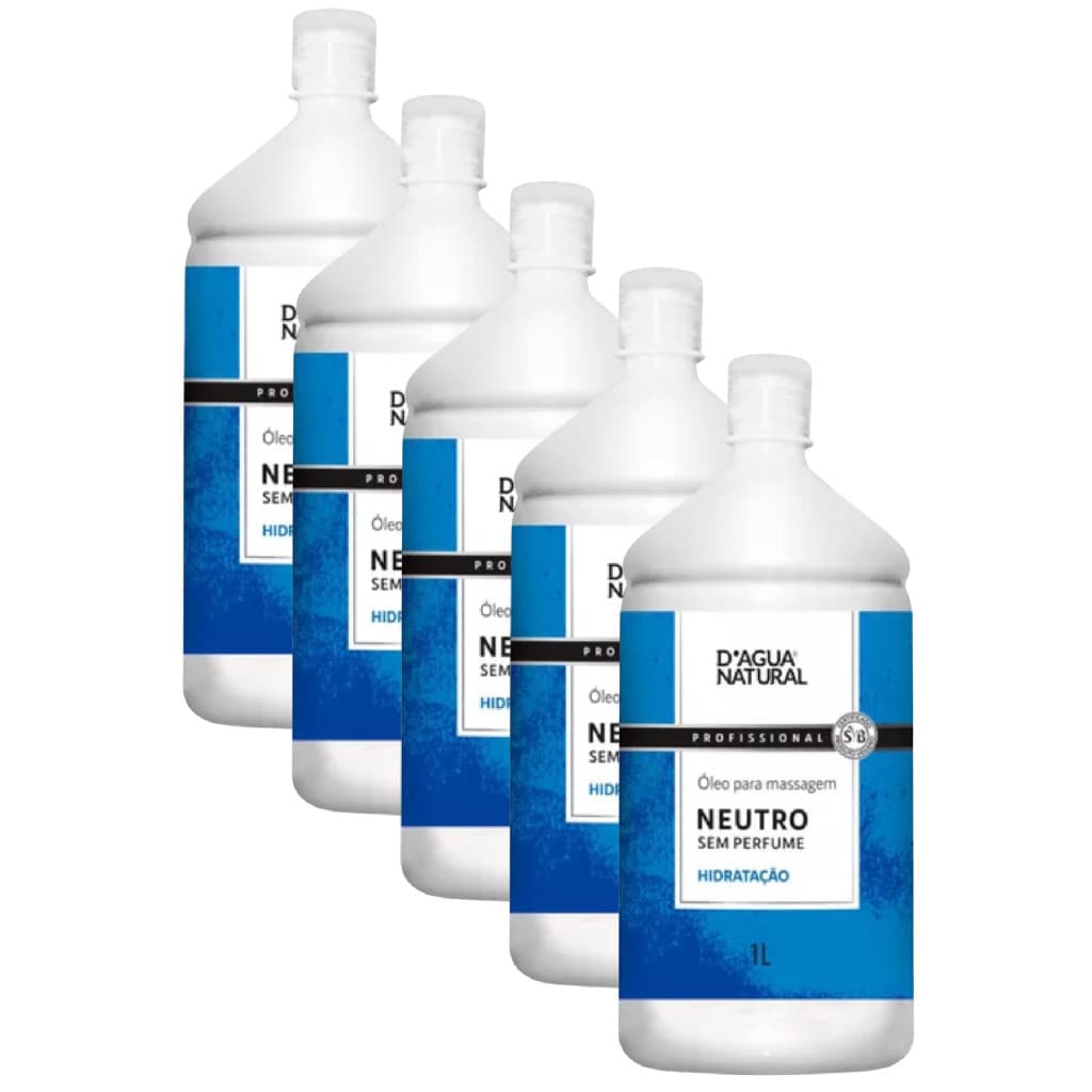 Kit com 5 Unidades Dagua Natural Óleo Para Massagem Neutro Hidratação Com 1L