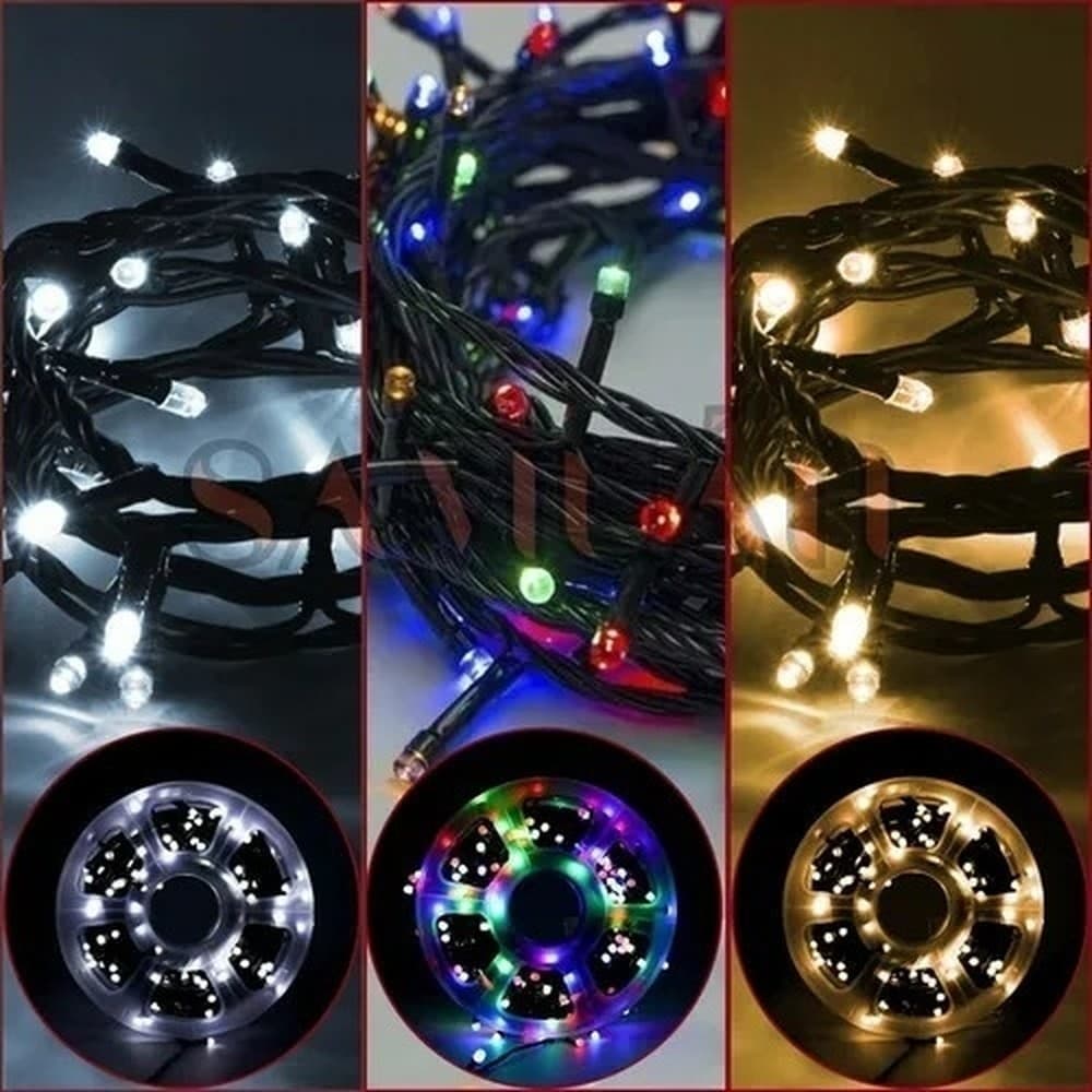 Cordão Pisca 200 Led 8 Funções Fio Verde Rolo 50 M 110 V - Branco Quente