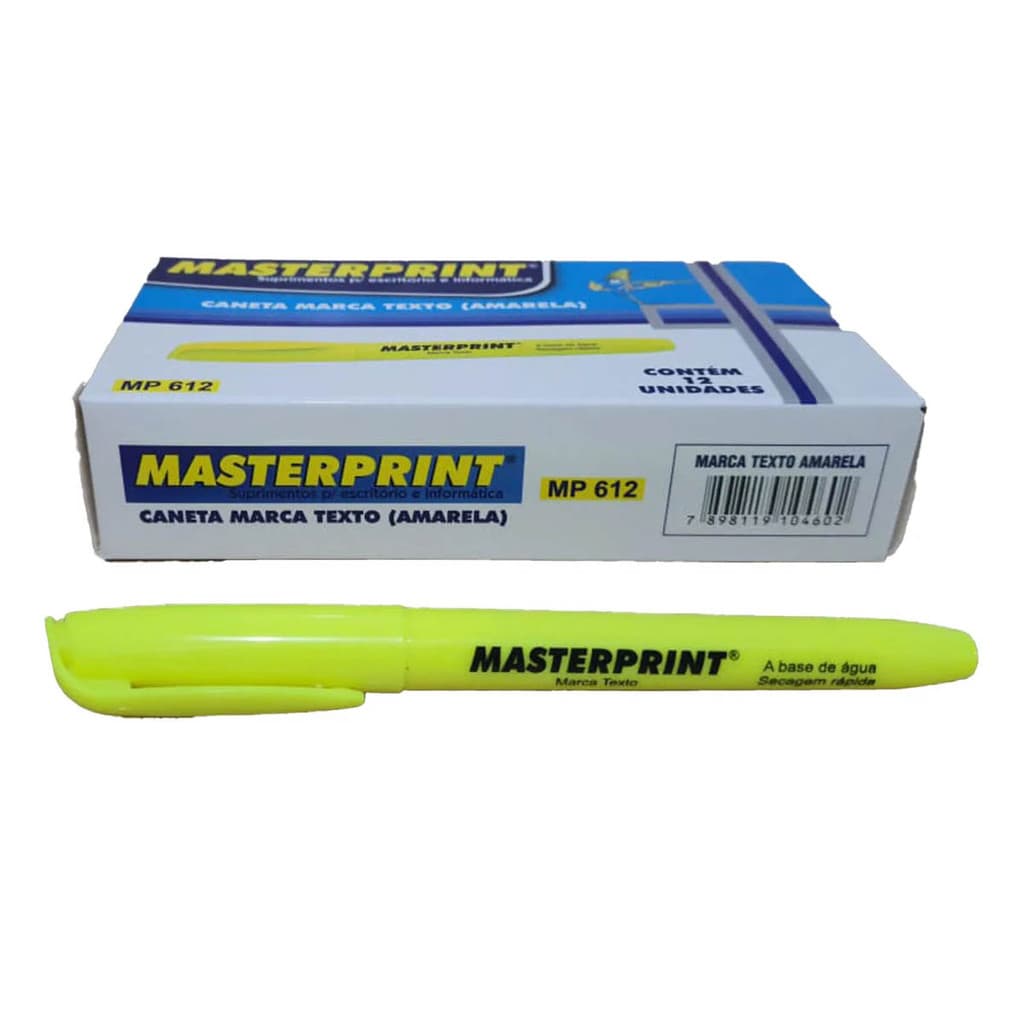 Caneta Marca Texto Amarelo Caixa com 12 Unidades - MP612 Masterprint