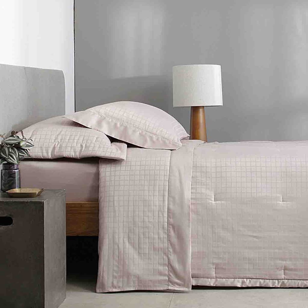 Kit Colcha King 300 Fios Damask Square Rosa Buddemeyer