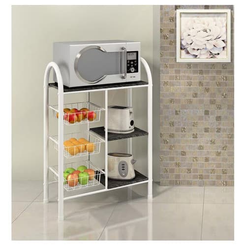 Fruteira De Chão Aramada Multiuso Organizadora Cozinha Balcão Em Aço Suporte Micro Ondas