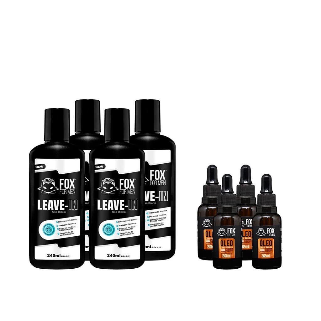 KIT 4 LEAVE IN + 4 àLEO EM GOTAS FOX FOR MEN