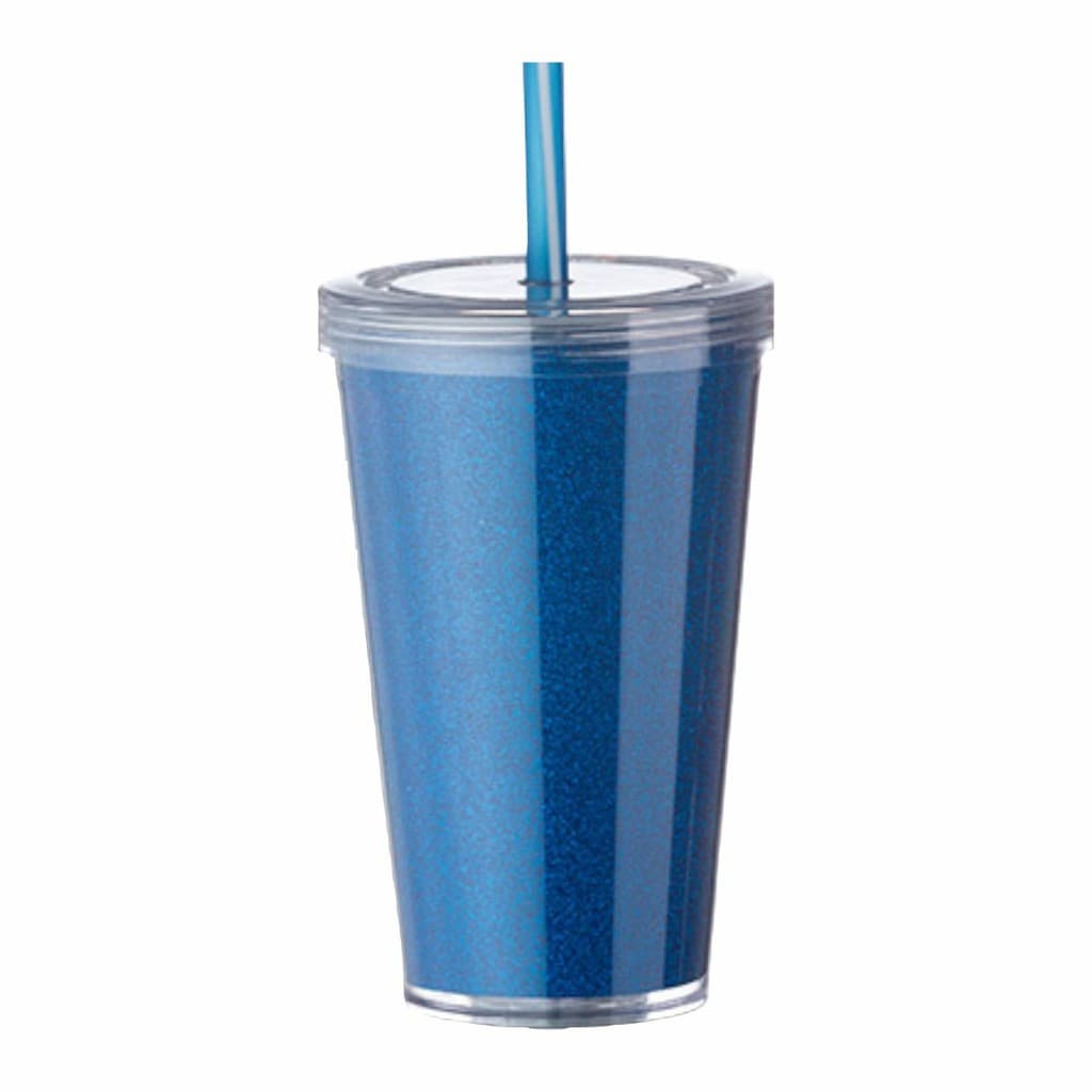 Copo Acrílico 540ml Glitter Com Tampa Dupla e Canudo