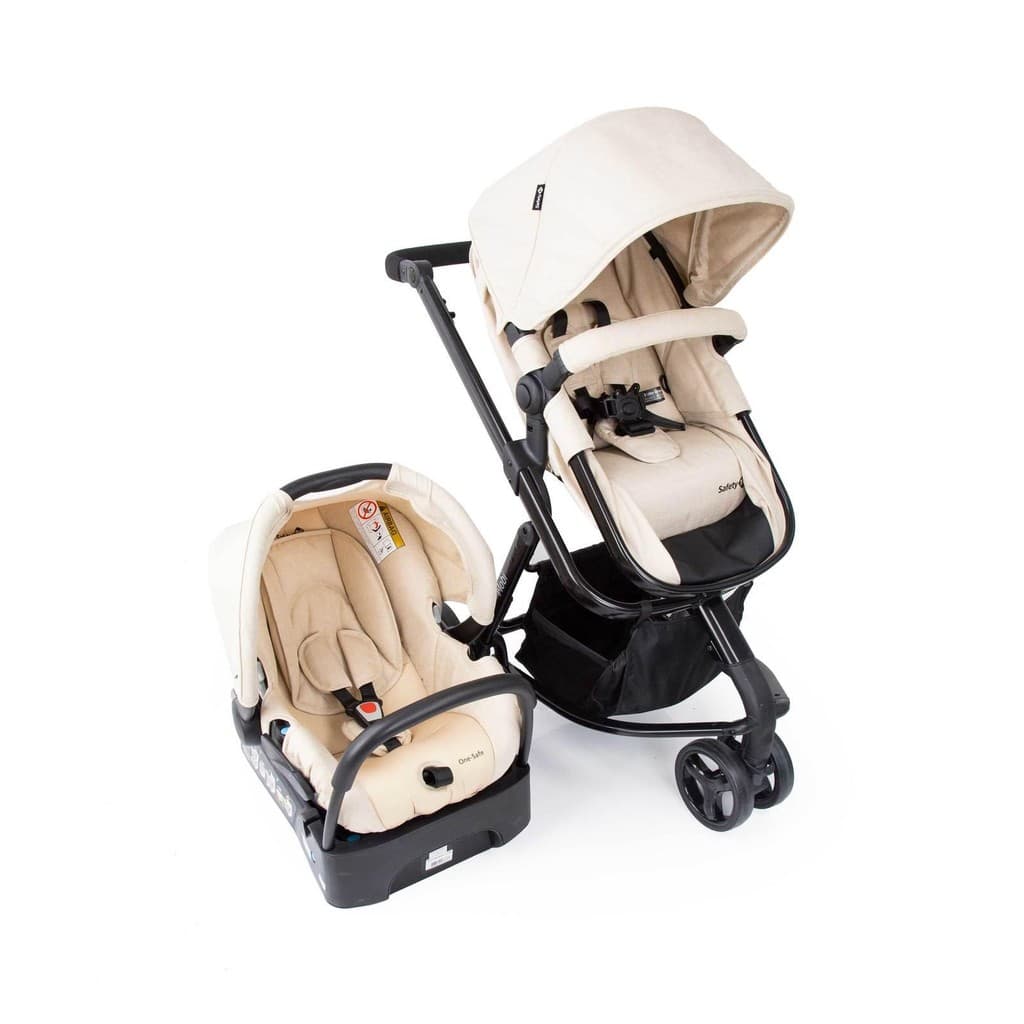 Carrinho com Bebê Conforto e Base Mobi Safety 1St Travel System Trio Beige Nature  0-15kg