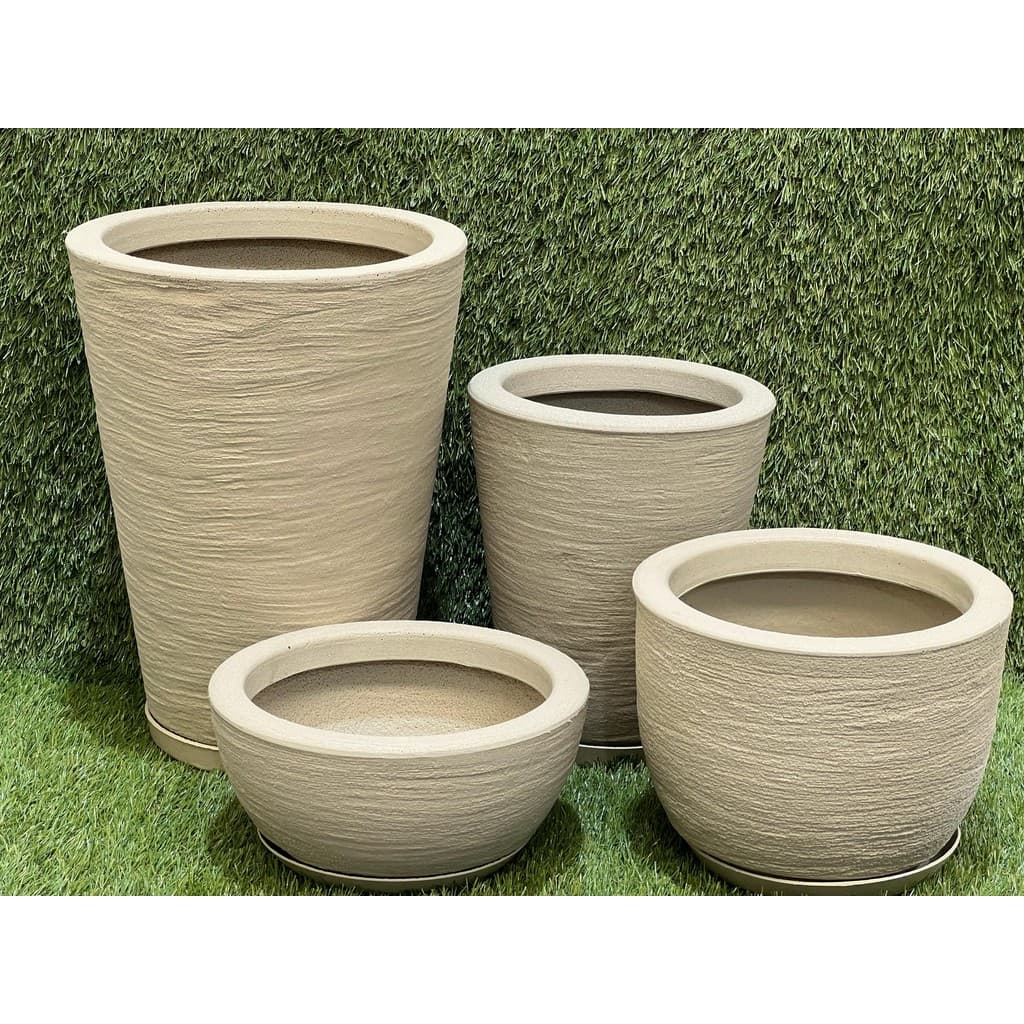 Kit 4 Vasos Escovados Planta Flor Polietileno Coluna Redonda N1 N2+ Bojo N1+ Bacia N1 Com Pratos