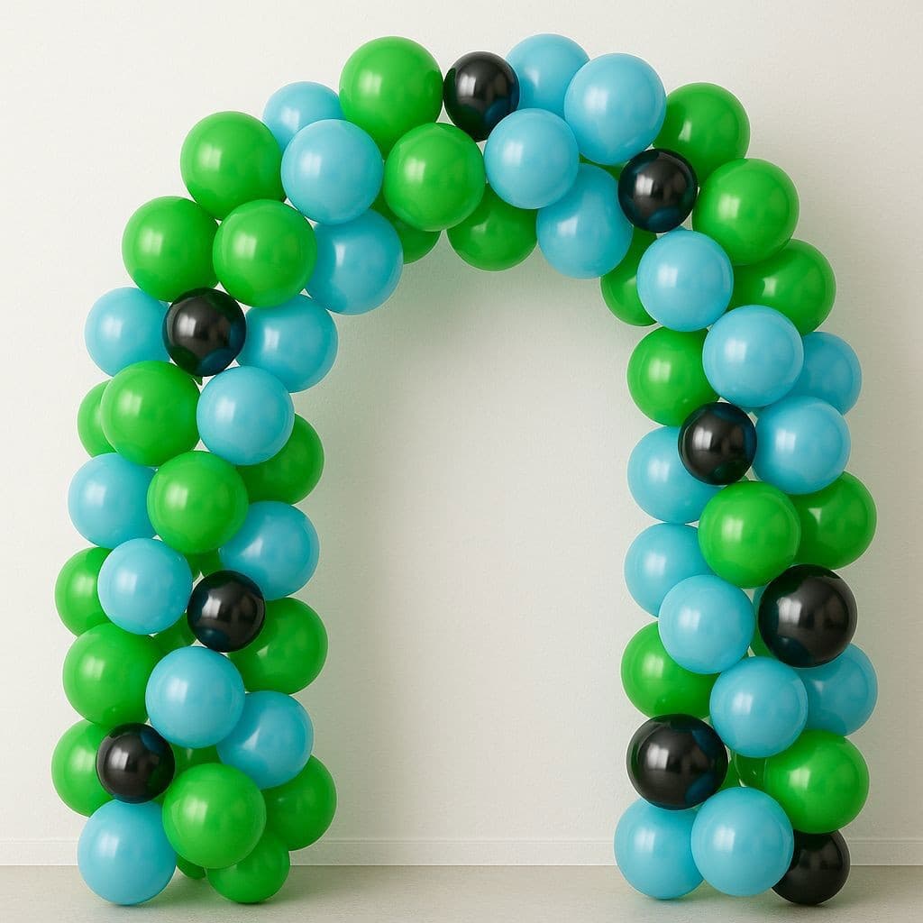 Kit 125 Peças Balões Balão Bexiga + Fita de Arco para Festa Verde Azul e Preto Aniversário Completo