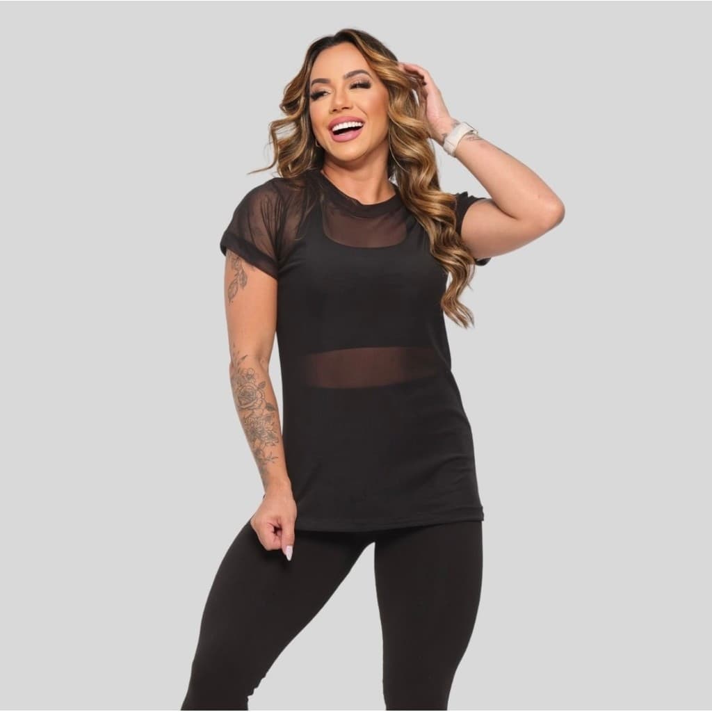 Blusão Feminino Transparente de Tule Academia Tapa Bumbum Fitness