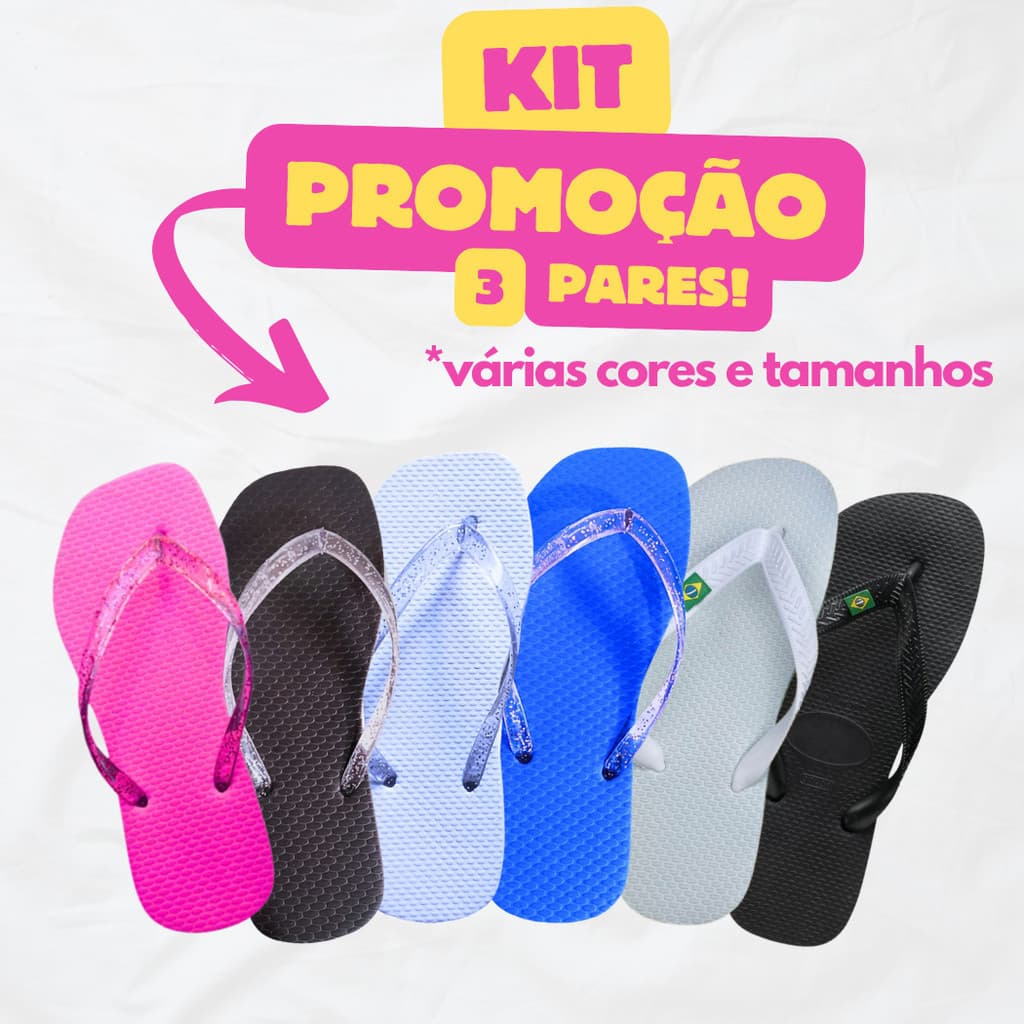 Kit 3 Pares Chinelo Feminino De Dedo Barato Promoção Macio Confortável Envio Imediato