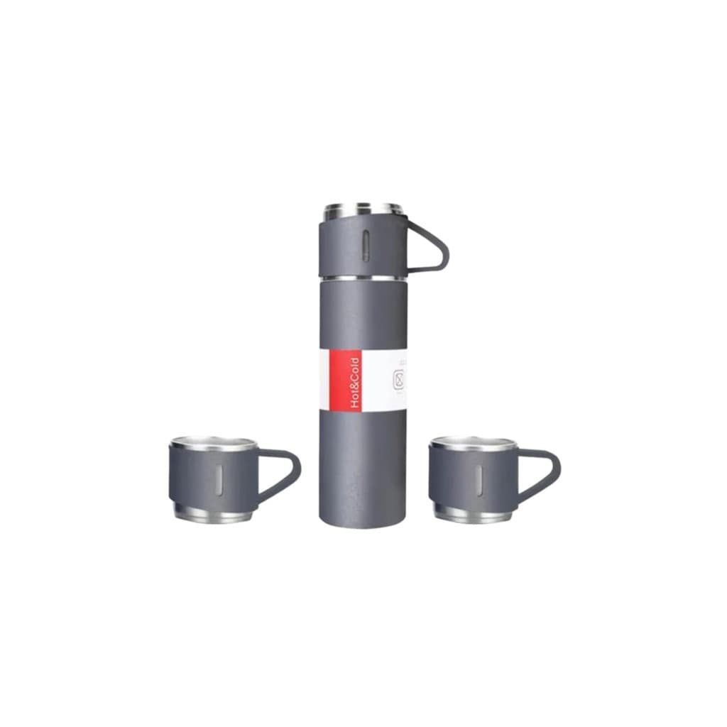 KIit Garrafa Térmica Inox 500ml com 3 xícaras camping viagem café INNOVI CRAFT (Cinza)
