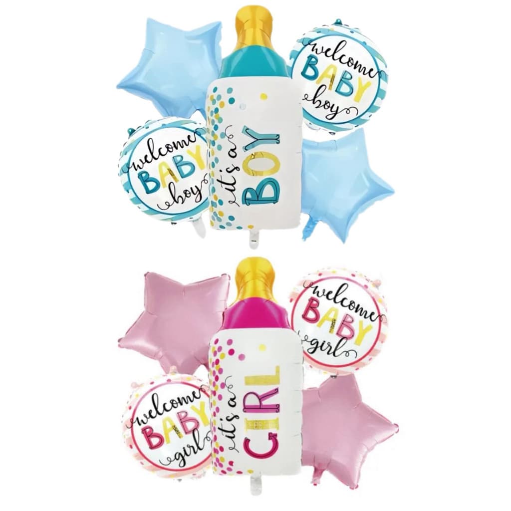 Kit Decoração Cha de Bebe 5 Peças Balões Metalizados Mamadeira It´s A Boy or Girl Azul