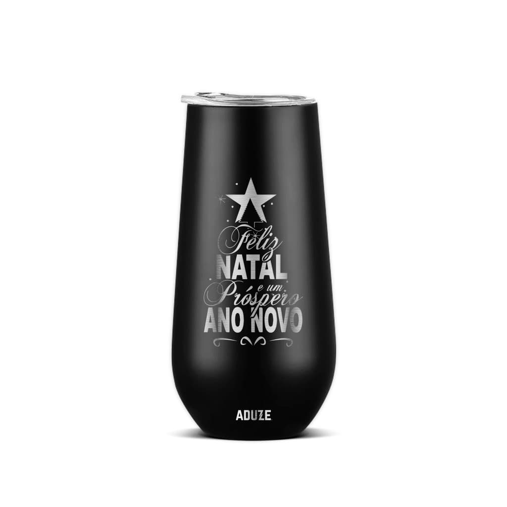 Copo Taça Térmica Aduze Champagne Drink Lux Feliz Natal e Próspero Ano Novo Preto 150ml